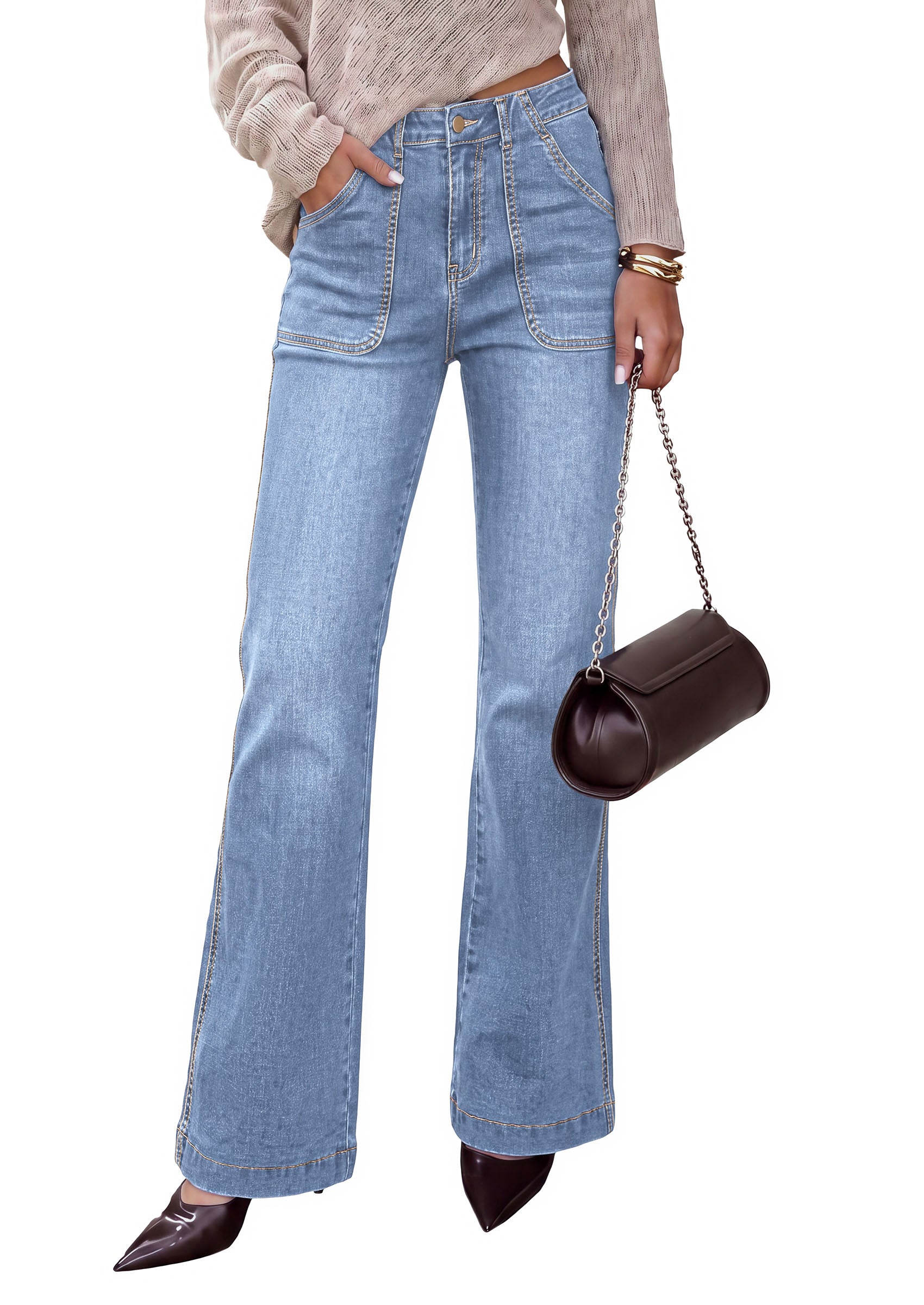 PRETTYGARDEN Womens High Waisted Wide Leg Jeans Demin Pants						  Practical Pockets,Loose Fit, Stretchy Straight Lightweight Baggy Jeans,Business Casual Work Outfits,2026 Fall Daily Wear