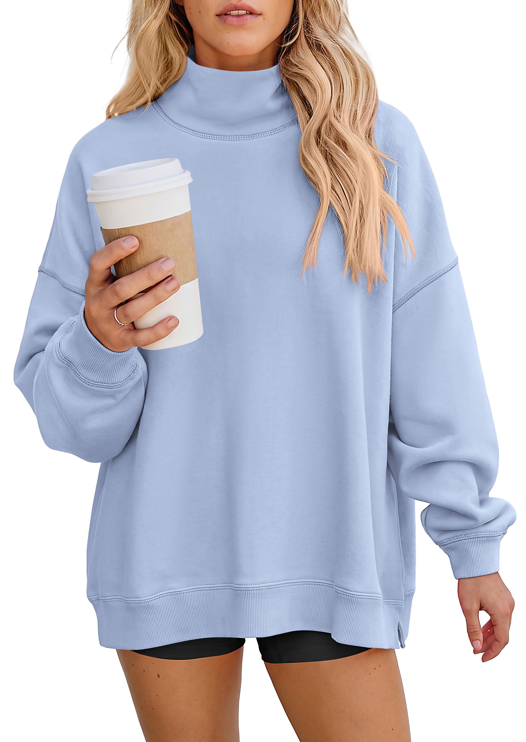 PRETTYGARDEN Womens Mock Neck Sweatshirt Oversized Pullover | Loose Fit,Side Pockets,Long Sleeve Drop Shoulder Tops,Casual Lounge Work Travel Airport Outfits,Fall Fashion Winter Clothes