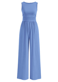 PRETTYGARDEN One Piece Jumpsuits for Women Dressy Casual Sleeveless Crewneck Wide Leg Rompers Jumpers Vacation Summer Outfits
