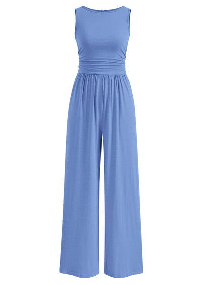 PRETTYGARDEN One Piece Jumpsuits for Women Dressy Casual Sleeveless Crewneck Wide Leg Rompers Jumpers Vacation Summer Outfits