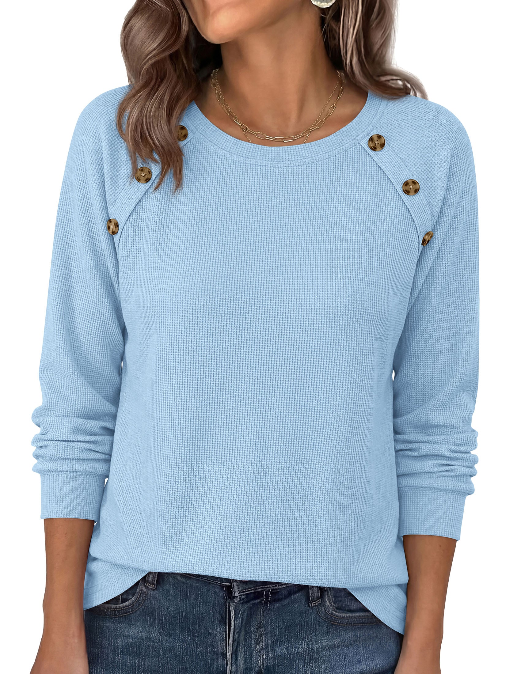 PRETTYGARDEN Long Sleeve Shirts for Women Waffle Knit Tops Fall Fashion 2026 Dressy Casual Loose Tunic Blouse Winter Clothing