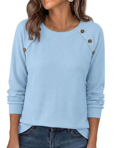 PRETTYGARDEN Long Sleeve Shirts for Women Waffle Knit Tops Fall Fashion 2026 Dressy Casual Loose Tunic Blouse Winter Clothing