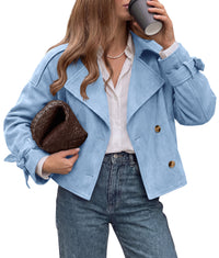 PRETTYGARDEN Women Faux Suede Double Breasted Trench Coat Cropped Jackets  Raglan Long Sleeve,Lapel,Tie Cuff,Button Down,Fall Fashion Outerwear,Winter Clothes,Work Office Casual Short Jacket
