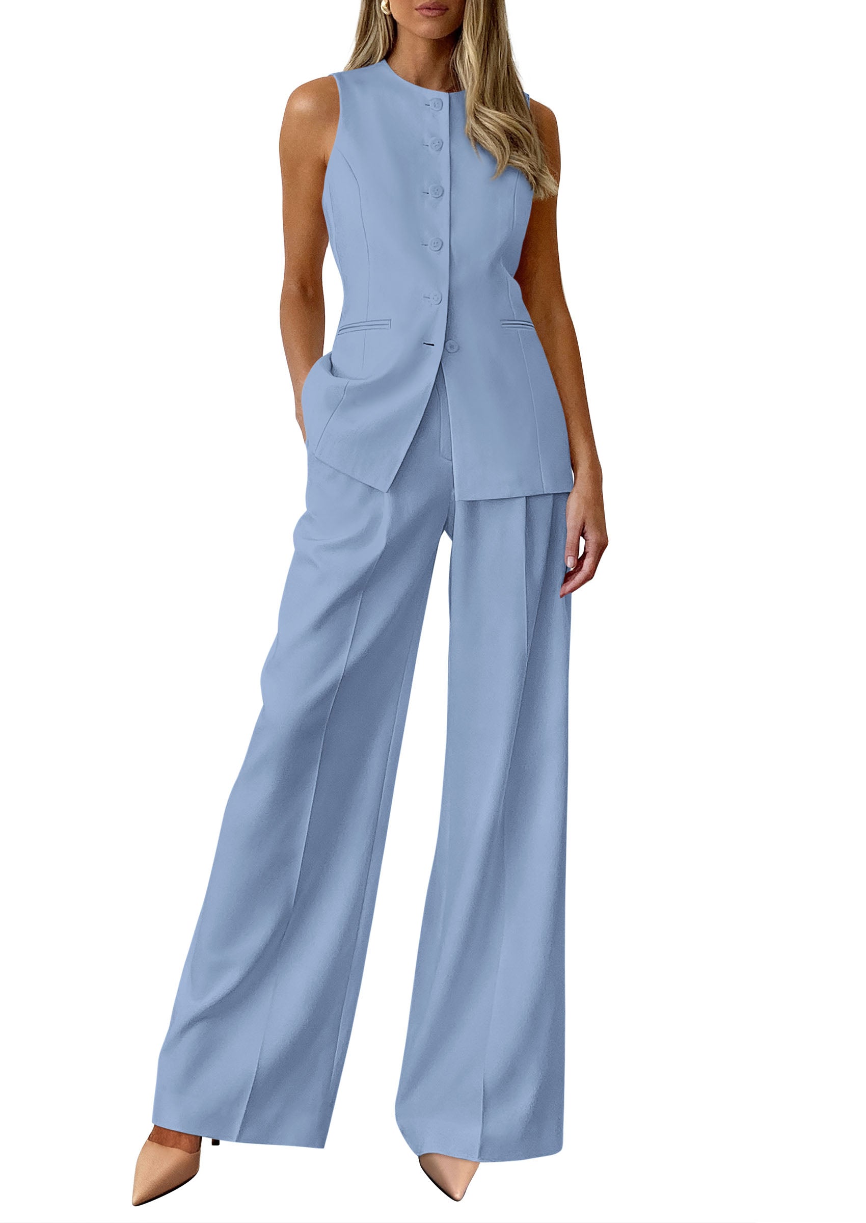 PRETTYGARDEN Women's 2 Piece Sets Summer 2026 Work Clothes Sleeveless Blazer Vest Pants Suits Spring Business Casual Outfits PRETTYGARDEN