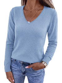 PRETTYGARDEN Womens Long Sleeve Sweaters V Neck Dressy Casual Tops Lightweight Loose Pullover Top, Comfy Ribbed Knit Sweater, Early Fall Fashion Clothing, Business Casual Work Office Outfits