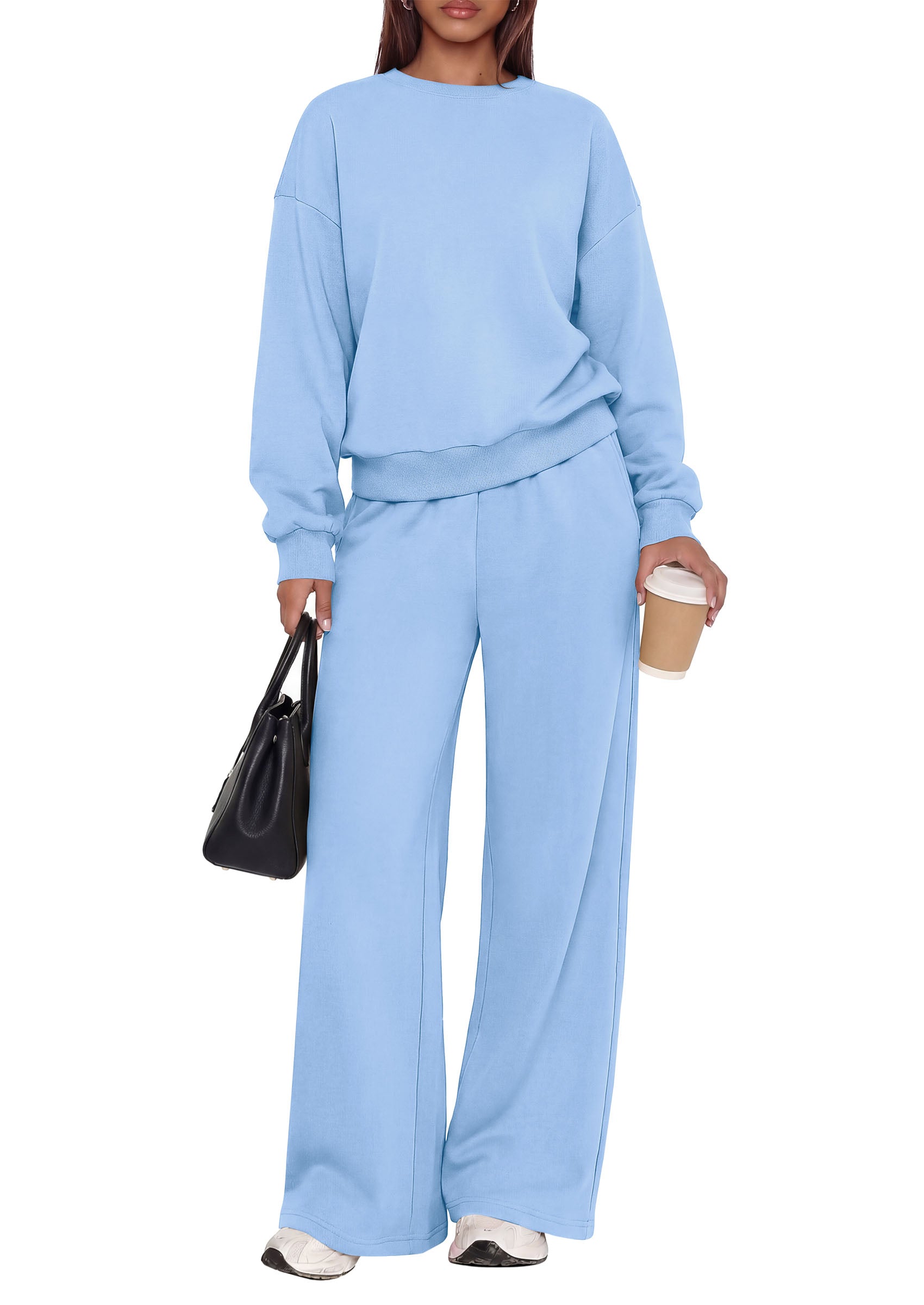 PRETTYGARDEN 2 Piece Lounge Sets for Women Casual Sweatsuits | Soft Stretchy,Drop Shoulder Crew Neck Sweatshirt & Wide Leg Pants,Workout Airport Matching Set Tracksuit,Fall Winter Outfits