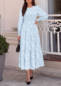 PRETTYGARDEN Fall Floral Long Sleeve Wedding Guest Dress for Women Pockets | Casual Textured Jacquard Smocked High Waist A-line Boho Flowy Midi Dress, Semi Formal Cocktail Dresses for Women 2026
