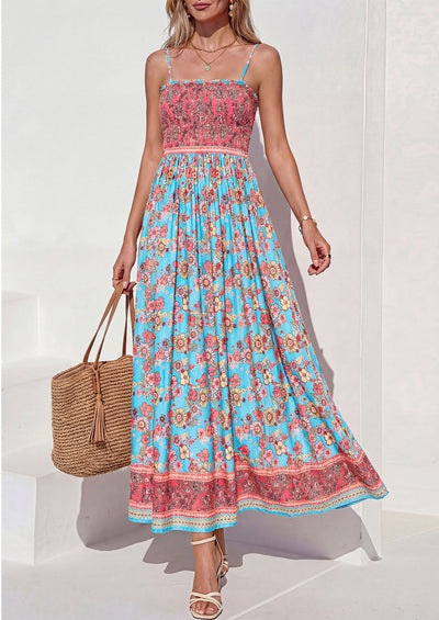 PRETTYGARDEN Womens Floral Maxi Dress Boho Casual 2026 Summer Spaghetti Strap Smocked Sleeveless Flowy Beach Vacation Dresses