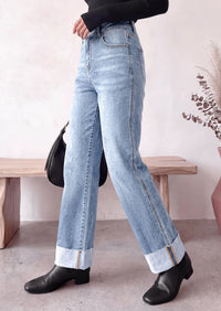 PRETTYGARDEN Women's Baggy Denim Jeans Wide Leg Pants | Stretchy High Waisted, Straight Leg Pockets, Cuffed Raw Hem Boyfriend, Trendy Bottoms, Fall Fashion Clothes, Casual Outfits