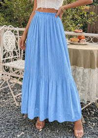 PRETTYGARDEN Pleated Long Skirts for Women Summer Vacation Outfits 2026 Spring Elastic Waisted Flowy Chiffon A-Line Midi Skirt PRETTYGARDEN