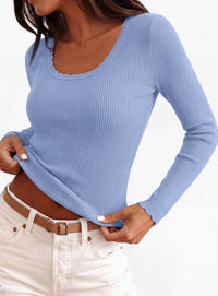 PRETTYGARDEN Women's Fall Lightweight Ribbed Knit Sweaters | Stretchy Cozy Knitwear,Scalloped Scoop Neck,Long Sleeve Shirts,Slim Fitted Pullover,Basic Layering Tops,Cute Casual Outfits