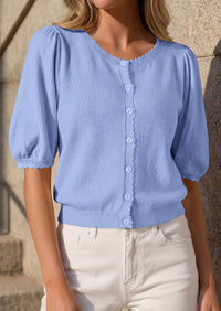 PRETTYGARDEN Puff Short Sleeve Cardigans for Women Lightweight 2026 Summer Shirts Button Up Knit Sweater Tops Spring Clothes PRETTYGARDEN