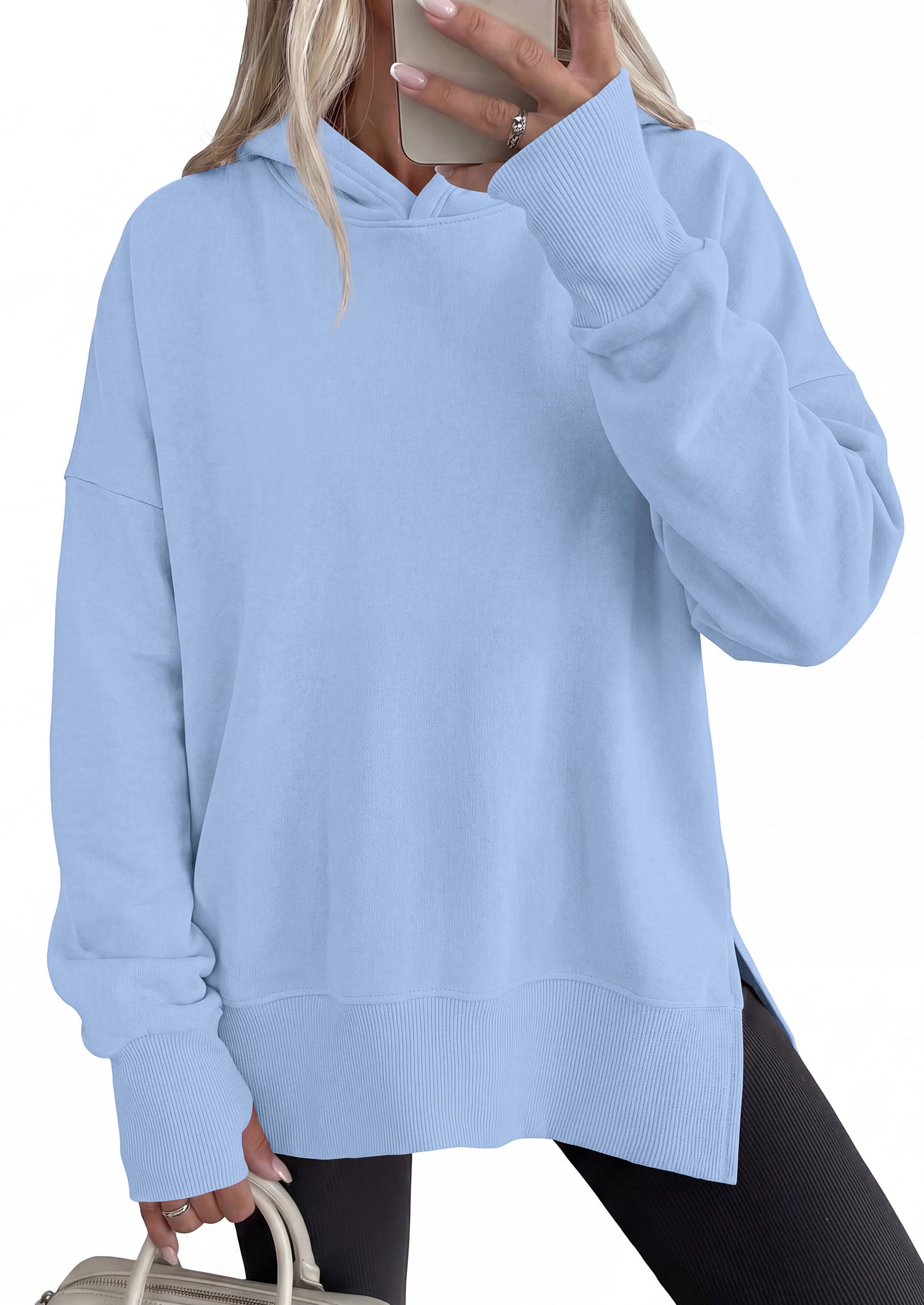 PRETTYGARDEN Womens Oversized Hoodies Side Slit Sweatshirts | Fall Fashion 2026 Trendy Outfits, Thumbholes & Unique Center Seam, Comfort Drop Shoulder Pullover, Chic Tunic for Leggings