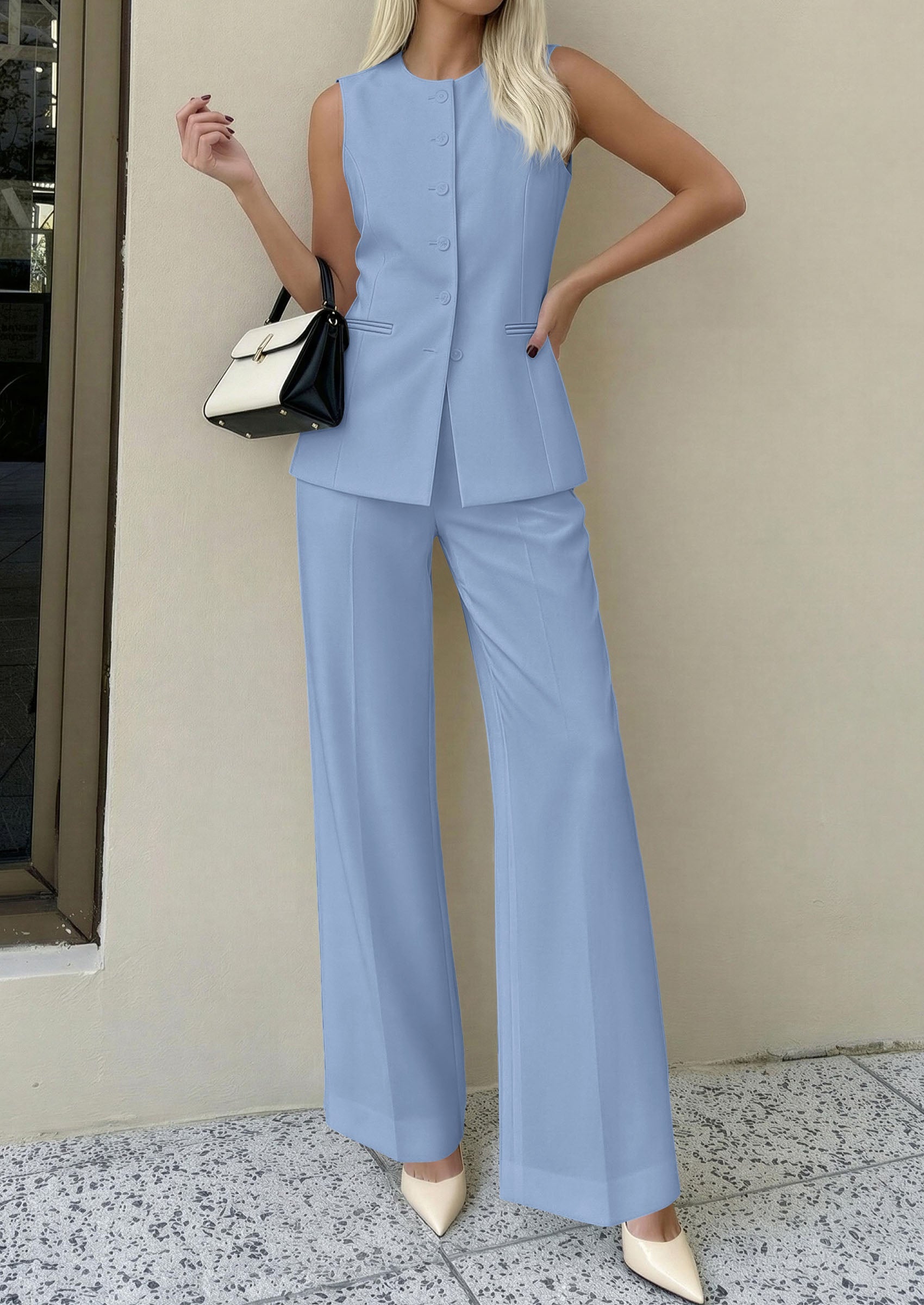 PRETTYGARDEN Women's 2 Piece Sets Summer 2026 Work Clothes Sleeveless Blazer Vest Pants Suits Spring Business Casual Outfits PRETTYGARDEN