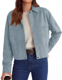 PRETTYGARDEN Women's Faux Suede Cropped Fall Jackets | Soft Zip Up Coats,Classic Lapel Collar,Button Down Shacket,Oversized Casual Outerwear,Trendy Winter Clothes with Pockets