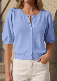 PRETTYGARDEN Puff Short Sleeve Cardigans for Women Lightweight 2026 Summer Shirts Button Up Knit Sweater Tops Spring Clothes PRETTYGARDEN