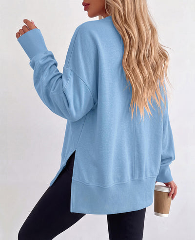 PRETTYGARDEN Womens Long Sleeve Loose Crewneck Sweatshirts with Thumb Hole | Soft Cozy Fleece Basic Side Slit Oversized Pullover Tops, Workout Casual Daily Wear, Y2k 2026 Fashion Fall Winter Clothing