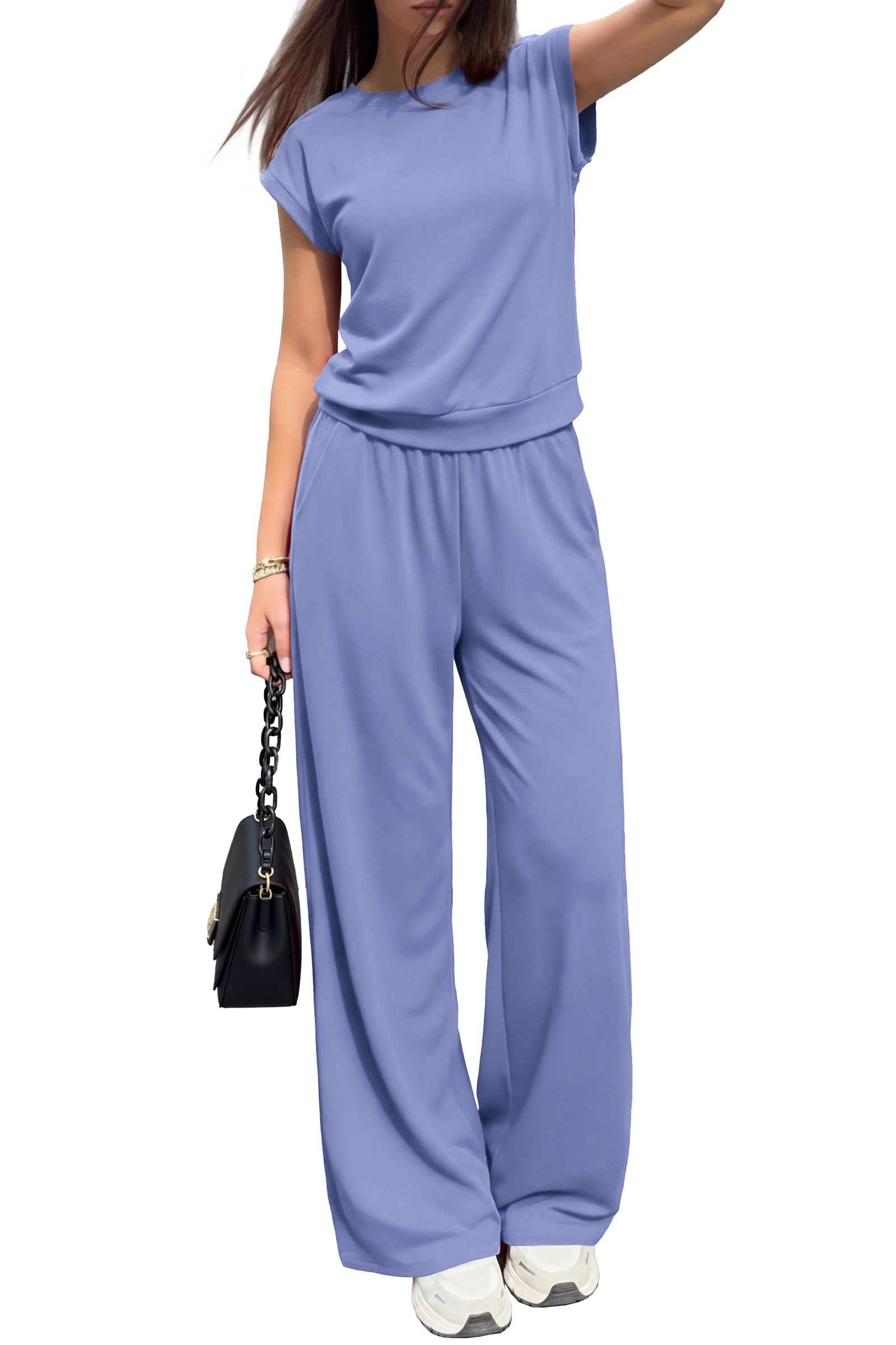 PRETTYGARDEN Women's Summer 2 Piece Lounge Sets 2026 Cap Sleeve Tops Wide Leg Pants Workout Sets Loose Casual Tracksuit PRETTYGARDEN