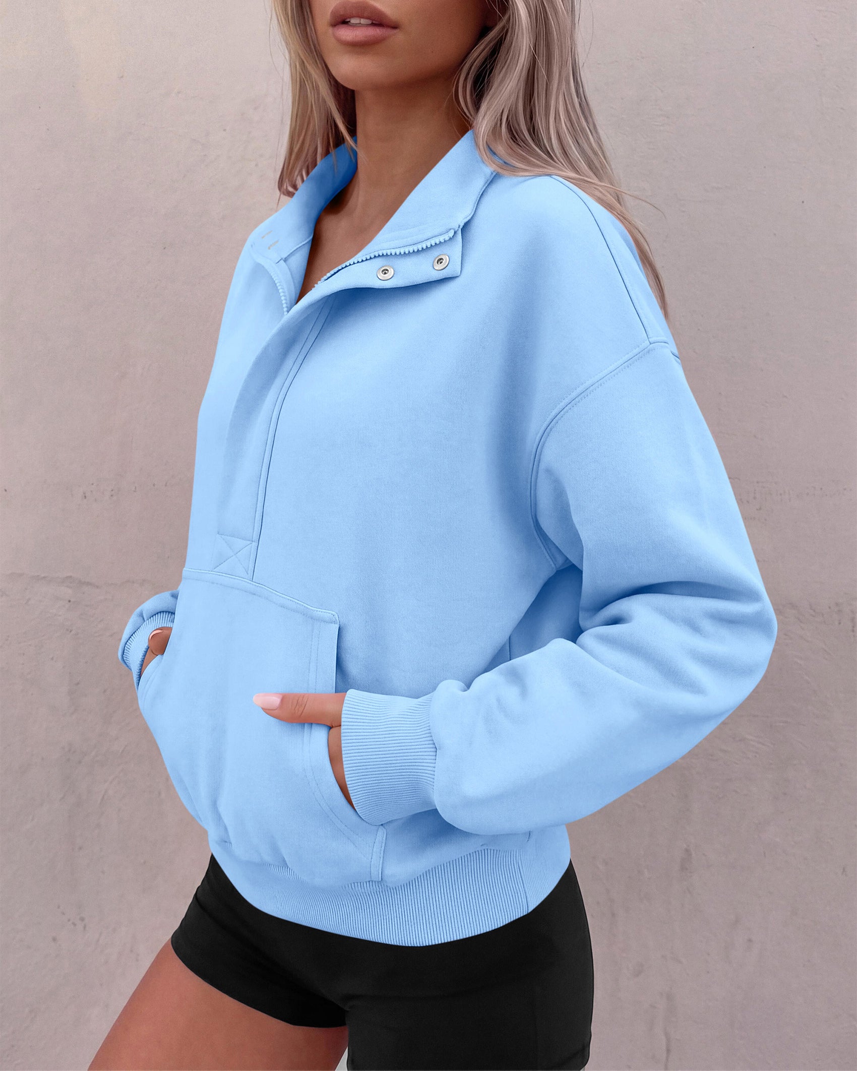 PRETTYGARDEN Womens Long Sleeve Quarter Zip Crop Sweatshirts | Mock Neck FLeece Sweatshirt, Button up Henley Neck Pullover, Relaxed Fit Cropped Tops, Casual Lounge Wear, Fall Outfits 2026