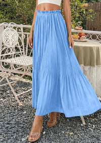 PRETTYGARDEN Pleated Long Skirts for Women Summer Vacation Outfits 2026 Spring Elastic Waisted Flowy Chiffon A-Line Midi Skirt PRETTYGARDEN