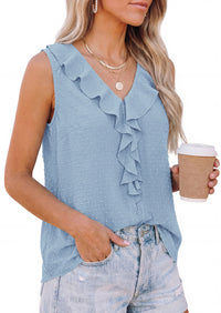 PRETTYGARDEN Womens Tank Tops 2026 Summer Dressy Casual Blouses Sleeveless Ruffle V Neck Swiss Dot Button Down Work Shirts PRETTYGARDEN