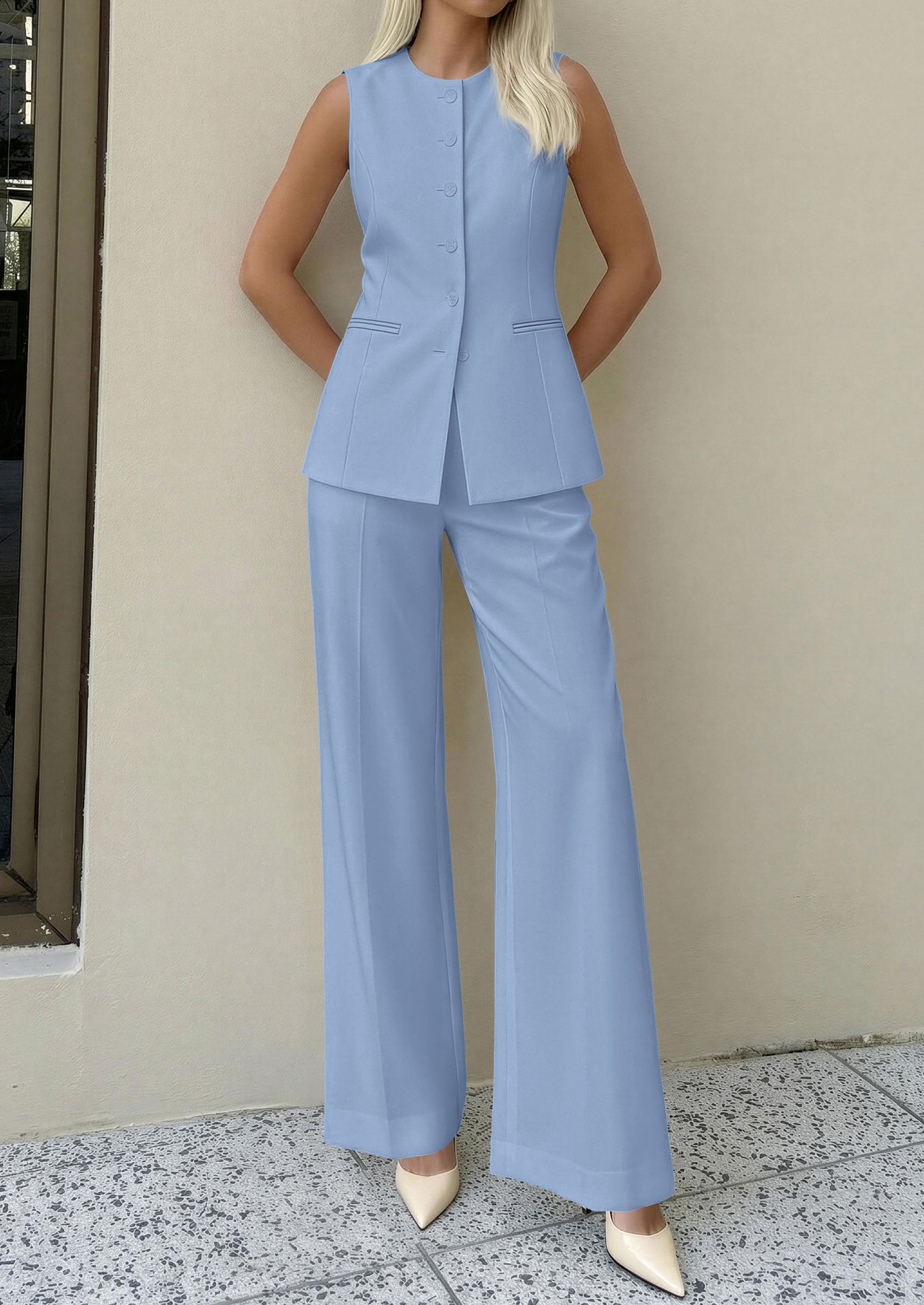 PRETTYGARDEN Women's 2 Piece Sets Summer 2026 Work Clothes Sleeveless Blazer Vest Pants Suits Spring Business Casual Outfits PRETTYGARDEN