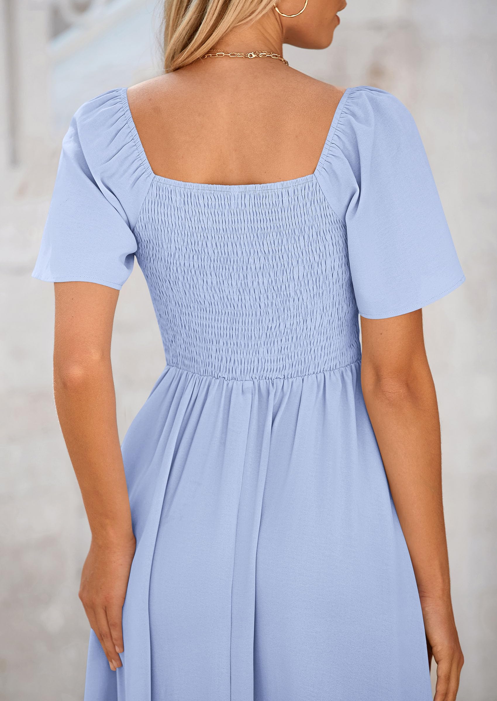 PRETTYGARDEN Summer Dress for Women Casual Short Sleeve Bow Tie V Neck Ruffle Midi Flowy Dresses