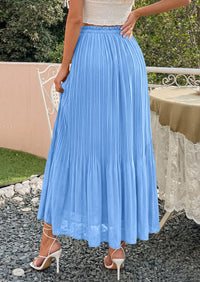 PRETTYGARDEN Pleated Long Skirts for Women Summer Vacation Outfits 2026 Spring Elastic Waisted Flowy Chiffon A-Line Midi Skirt PRETTYGARDEN