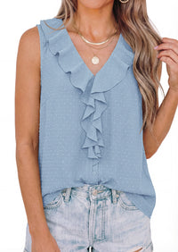 PRETTYGARDEN Womens Tank Tops 2026 Summer Dressy Casual Blouses Sleeveless Ruffle V Neck Swiss Dot Button Down Work Shirts PRETTYGARDEN