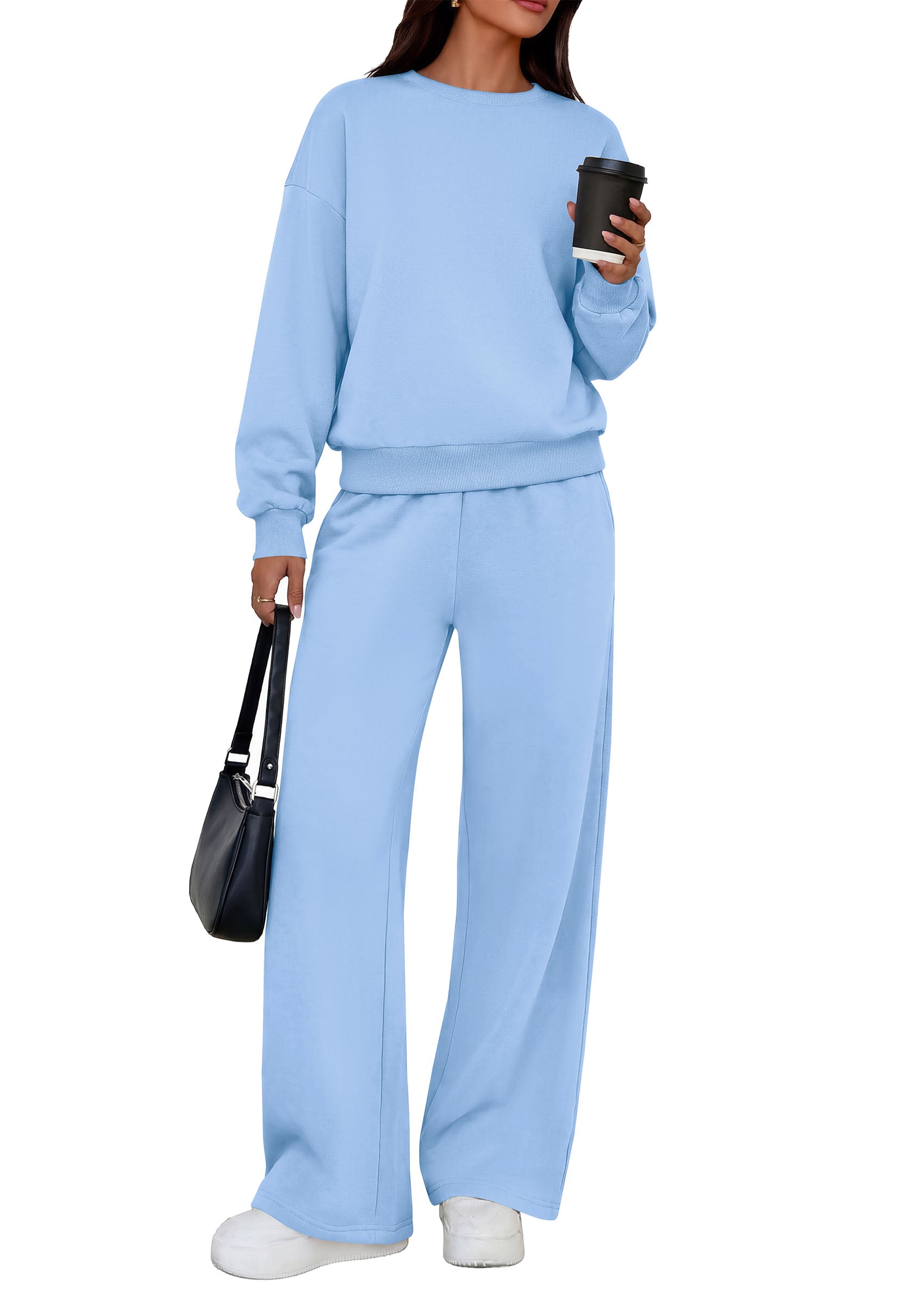 PRETTYGARDEN 2 Piece Lounge Sets for Women Casual Sweatsuits | Soft Stretchy,Drop Shoulder Crew Neck Sweatshirt & Wide Leg Pants,Workout Airport Matching Set Tracksuit,Fall Winter Outfits