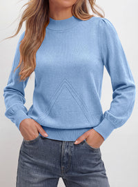 PRETTYGARDEN Womens Fall Mock Neck Long Sleeve Sweater  Soft Stretchy Fabric, V-Shape Knit Pattern, Chic Puff Sleeves, Ribbed Trim Pullover Sweaters, Casual Work Office Outfits