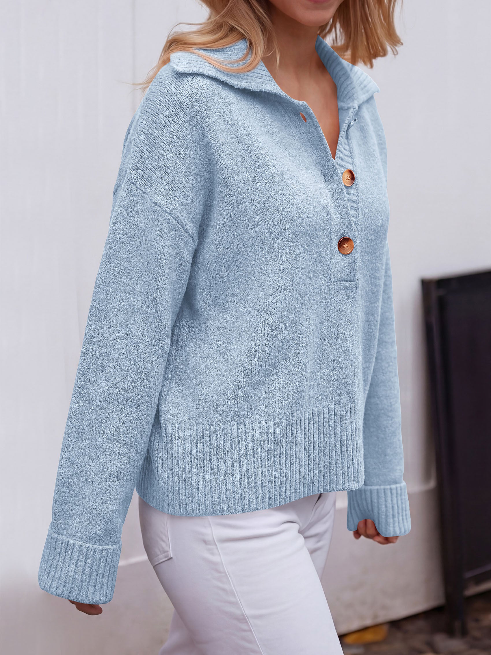 PRETTYGARDEN Womens Fall Long Sleeve Sweaters Button up V Neck Polo Shirts | Quarter Button Collared Tops, Ribbed Knit Comfy Shirts, Relaxed Fit Sweater Tops, Casual Fall Outfits for Women 2026