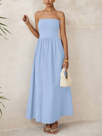PRETTYGARDEN Women Summer Elegant Strapless Maxi Dress Tube Top Dress A Line Flowy Long Wedding Party Cocktail Dresses