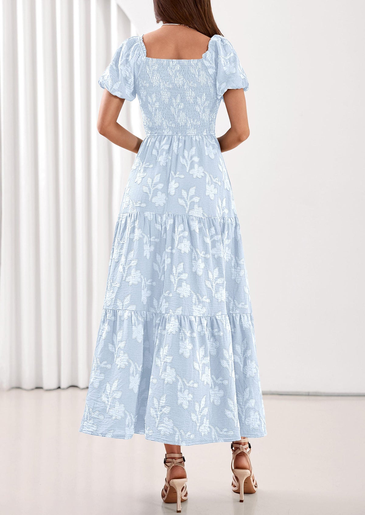 PRETTYGARDEN Women's 2026 Summer Boho Maxi Dresses Floral Short Sleeve Square Neck Smocked Flowy Long Dress Vacation Outfits PRETTYGARDEN