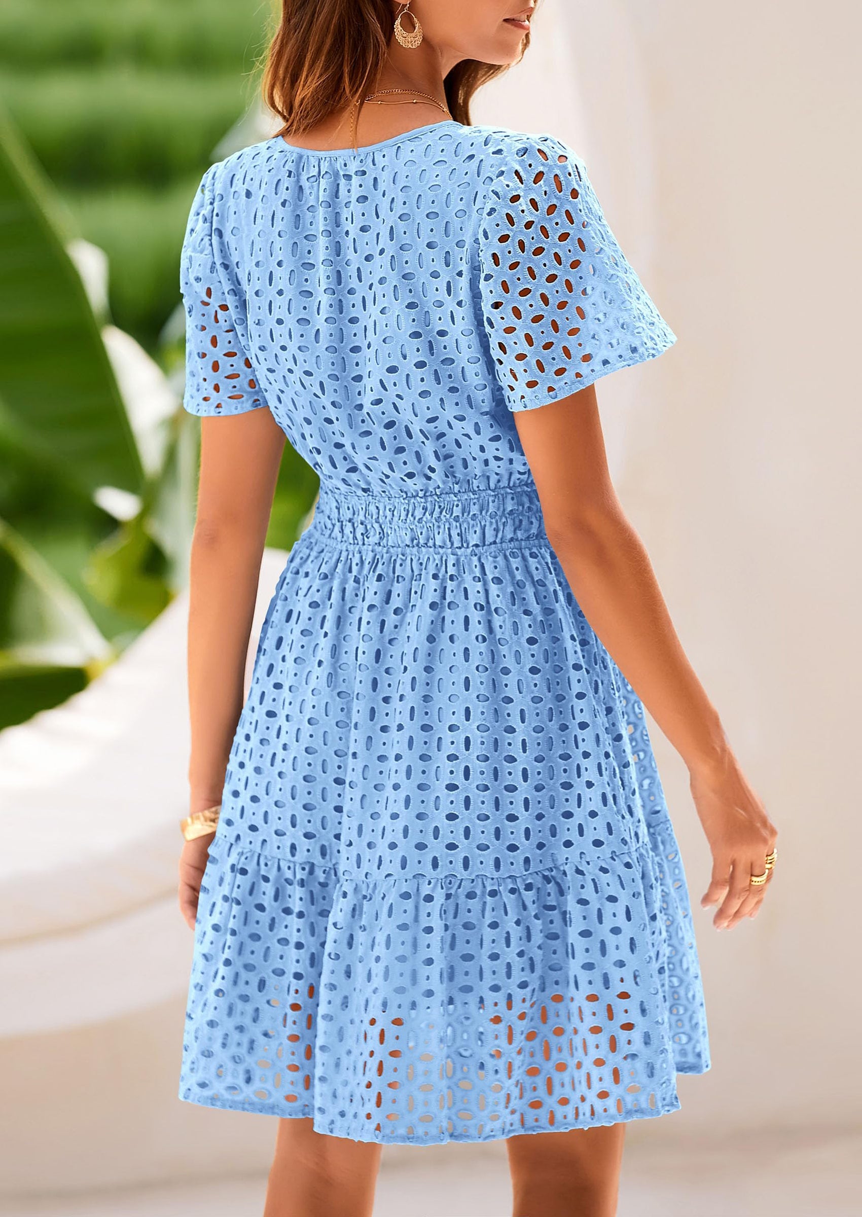 PRETTYGARDEN Women Summer Short Dress V Neck Short Sleeve A Line Hollo PRETTYGARDEN Women Summer Short Dress V Neck Short Sleeve A Line Hollo