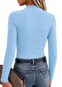 PRETTYGARDEN Women's Fall Long Sleeve Shirts Basic Tees | Soft Stretchy Ribbed Fabric, Lettuce Trim Mock Neck, Slim Fitted Cute Tops, Layering Fashion Clothing, Trendy Casual Outfits