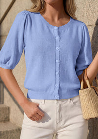 PRETTYGARDEN Puff Short Sleeve Cardigans for Women Lightweight 2026 Summer Shirts Button Up Knit Sweater Tops Spring Clothes PRETTYGARDEN