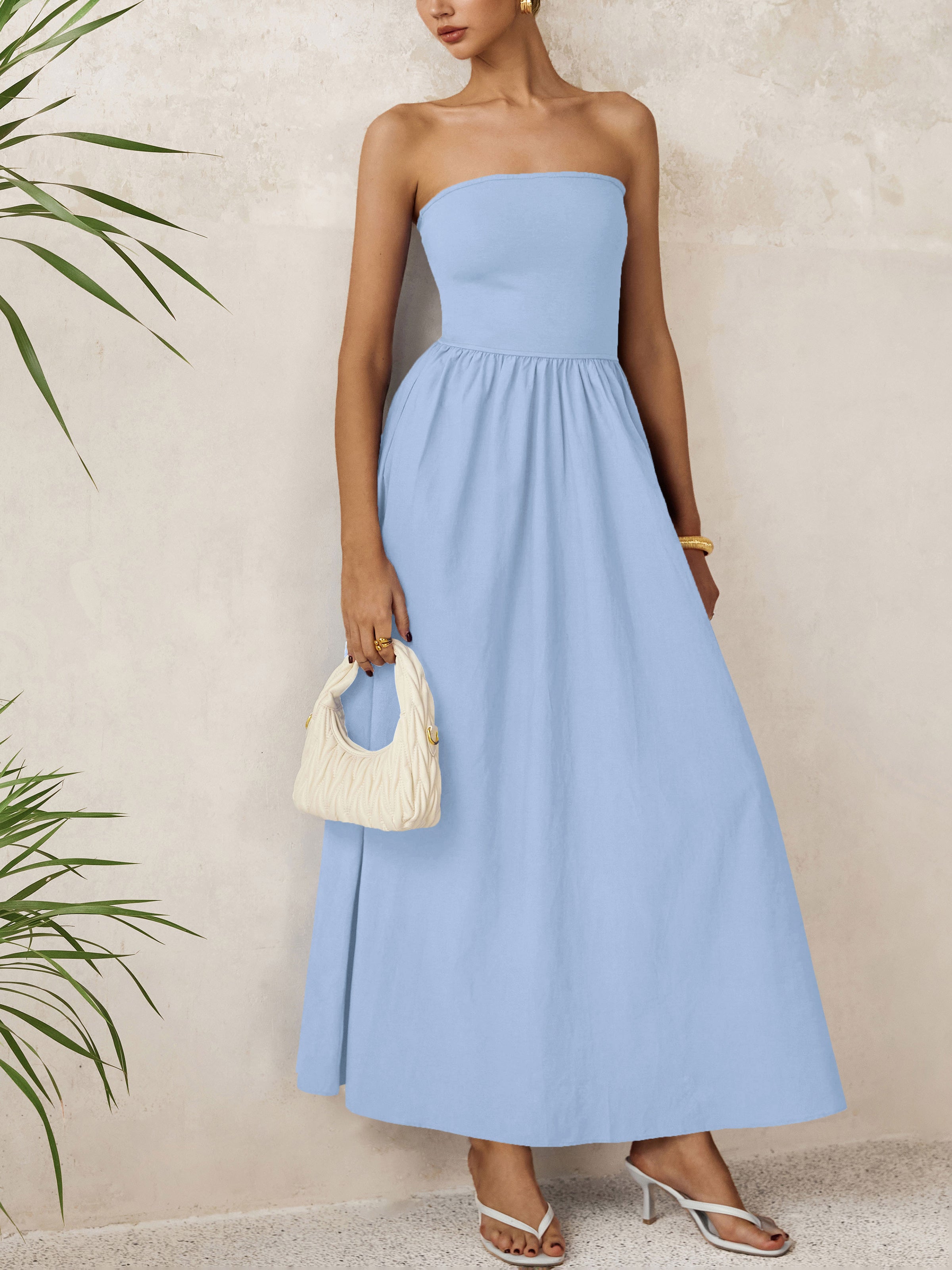 PRETTYGARDEN Women Summer Elegant Strapless Maxi Dress Tube Top Dress