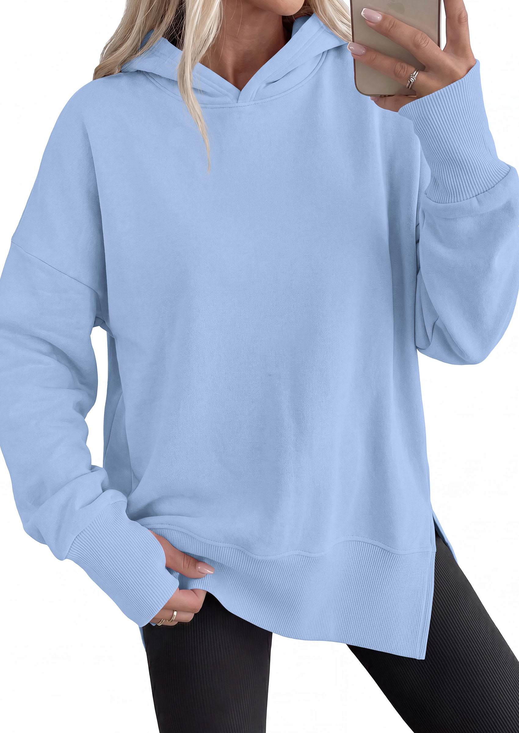 PRETTYGARDEN Womens Oversized Hoodies Side Slit Sweatshirts | Fall Fashion 2026 Trendy Outfits, Thumbholes & Unique Center Seam, Comfort Drop Shoulder Pullover, Chic Tunic for Leggings