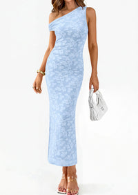 PRETTYGARDEN Womens Floral One Shoulder Maxi Dress 2026 Summer Spring Bodycon Ruched Side Slit Elegant Cocktail Party Dresses PRETTYGARDEN