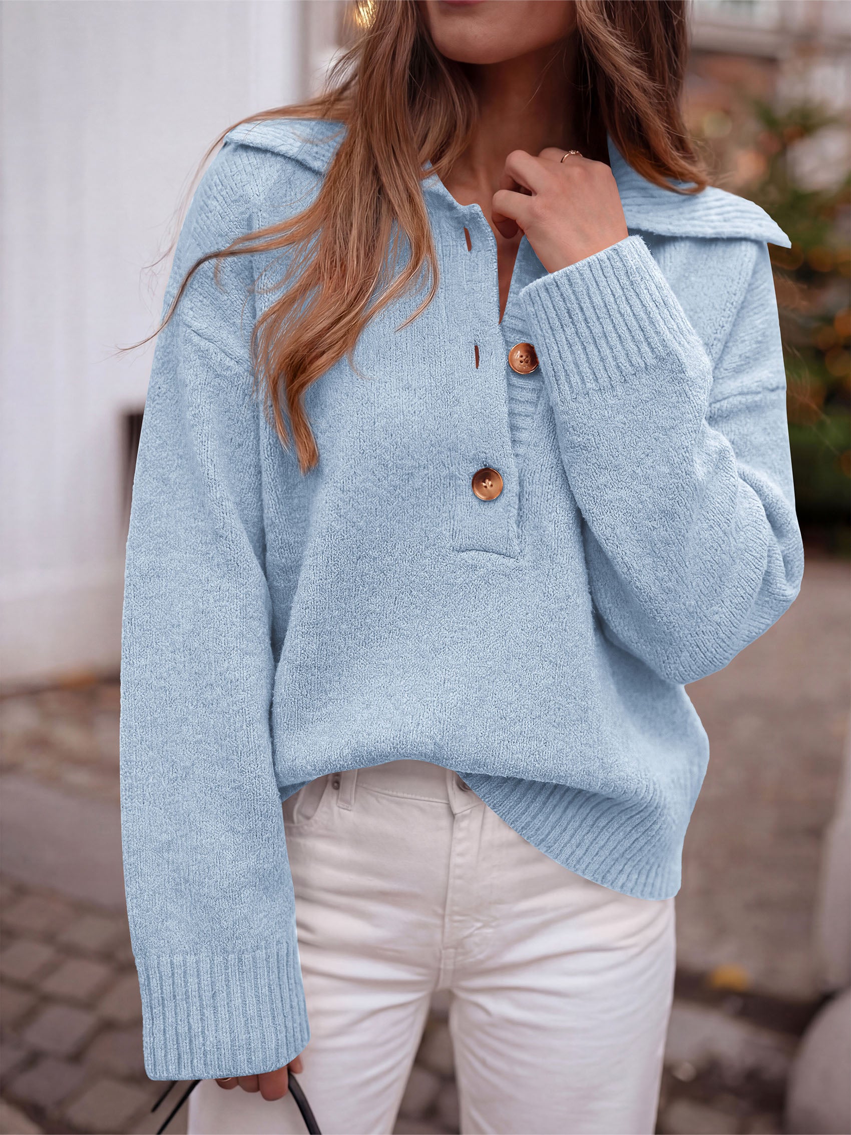 PRETTYGARDEN Womens Fall Long Sleeve Sweaters Button up V Neck Polo Shirts | Quarter Button Collared Tops, Ribbed Knit Comfy Shirts, Relaxed Fit Sweater Tops, Casual Fall Outfits for Women 2026