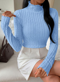 PRETTYGARDEN Women's Fall Long Sleeve Fitted Shirts | Comfy Stretchy Cable Knit, Trendy Lettuce Trim Mock Neck, Casual Basic Tees, Cute Layering Tops, 2026 Fashion Clothing