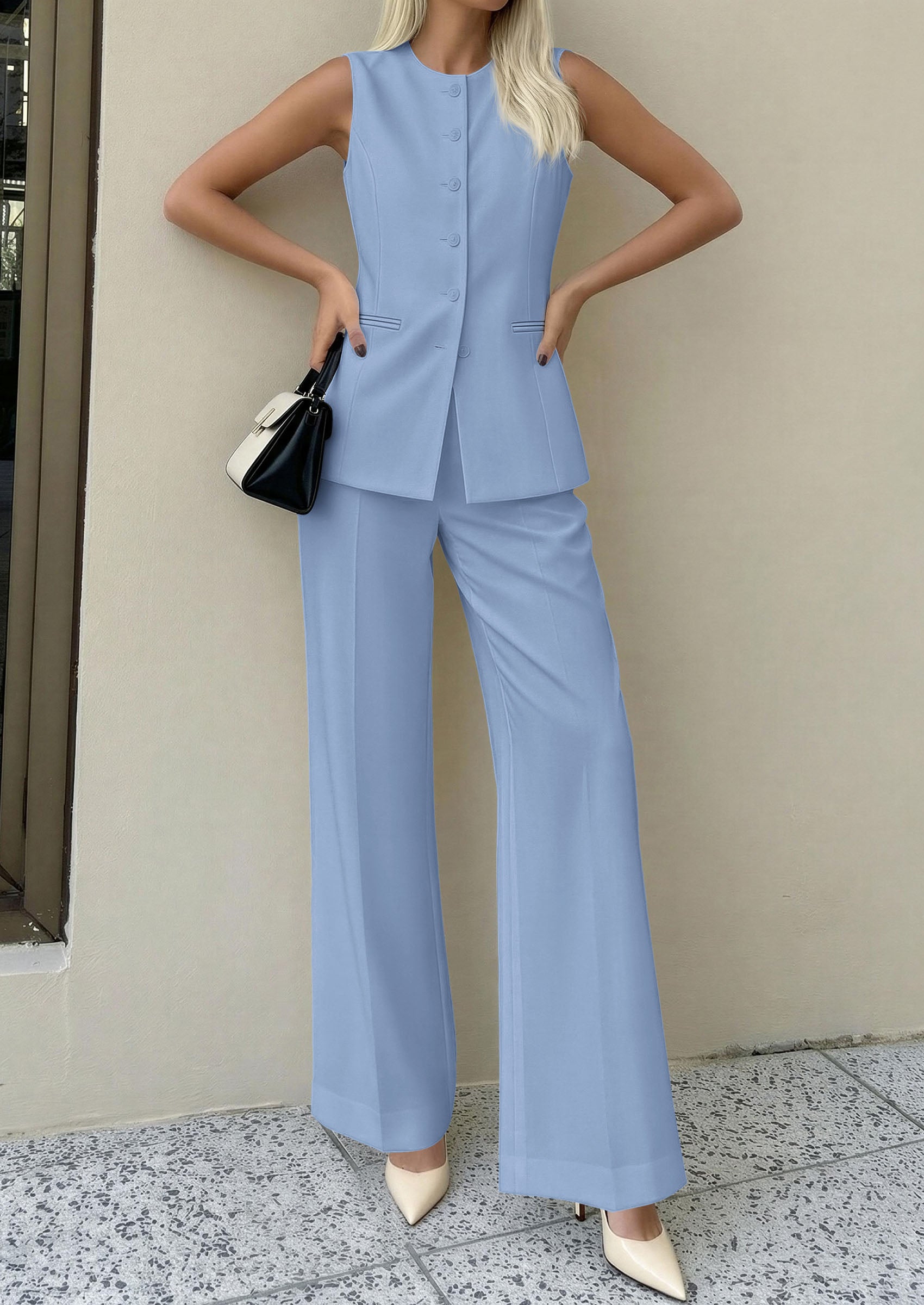 PRETTYGARDEN Women's 2 Piece Sets Summer 2026 Work Clothes Sleeveless Blazer Vest Pants Suits Spring Business Casual Outfits PRETTYGARDEN