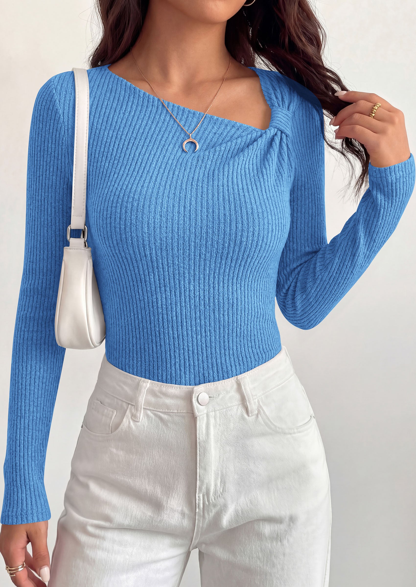 PRETTYGARDEN Womens 2026 Early Fall Fashion Long Sleeve T Shirts Asymmetrical Ribbed Fitted Trendy Going Out Tops Y2K Outfits