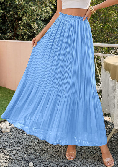 PRETTYGARDEN Pleated Long Skirts for Women Summer Vacation Outfits 2026 Spring Elastic Waisted Flowy Chiffon A-Line Midi Skirt PRETTYGARDEN
