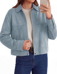 PRETTYGARDEN Women's Faux Suede Cropped Fall Jackets | Soft Zip Up Coats,Classic Lapel Collar,Button Down Shacket,Oversized Casual Outerwear,Trendy Winter Clothes with Pockets
