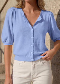 PRETTYGARDEN Puff Short Sleeve Cardigans for Women Lightweight 2026 Summer Shirts Button Up Knit Sweater Tops Spring Clothes PRETTYGARDEN