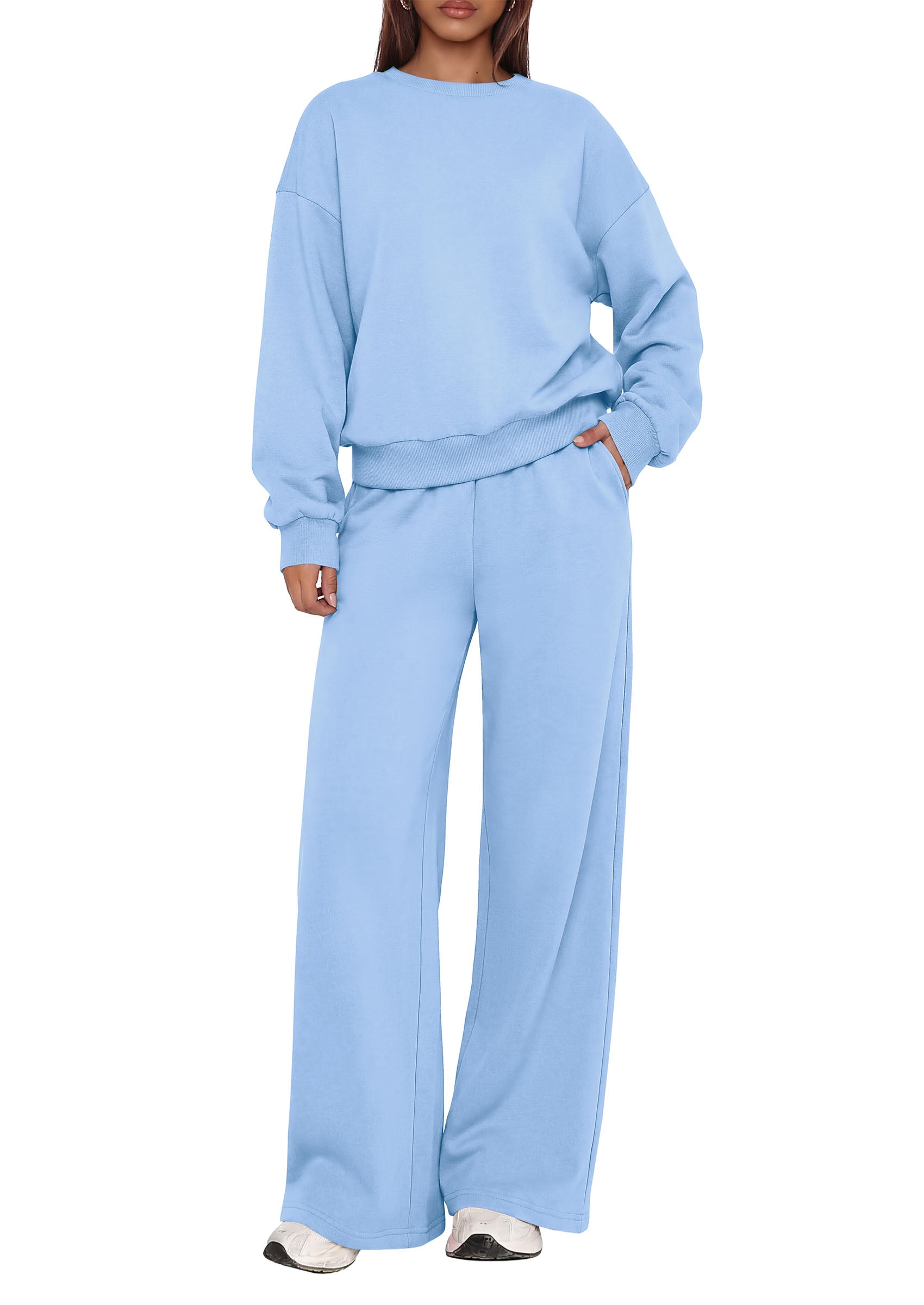 PRETTYGARDEN 2 Piece Lounge Sets for Women Casual Sweatsuits | Soft Stretchy,Drop Shoulder Crew Neck Sweatshirt & Wide Leg Pants,Workout Airport Matching Set Tracksuit,Fall Winter Outfits