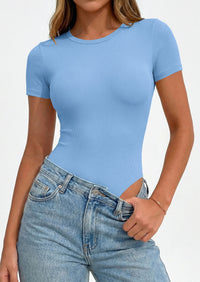 PRETTYGARDEN Body Suits for Womens Summer Tops 2026 Casual Short Sleeve Ribbed Fitted Basic Tee Shirts Spring Fashion Clothes PRETTYGARDEN