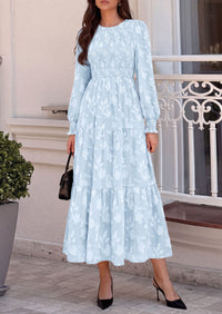 PRETTYGARDEN Fall Floral Long Sleeve Wedding Guest Dress for Women Pockets | Casual Textured Jacquard Smocked High Waist A-line Boho Flowy Midi Dress, Semi Formal Cocktail Dresses for Women 2026